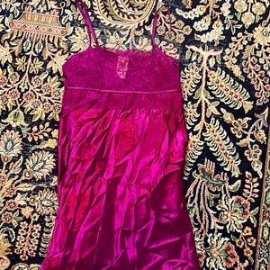 Deep pink lace and satin tie back nighty